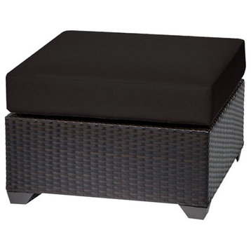 TK Classics Barbados Wicker Patio Square Ottoman in Black