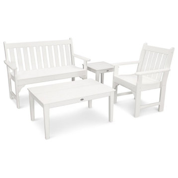 Polywood Vineyard 4-Piece Bench Seating Set, White