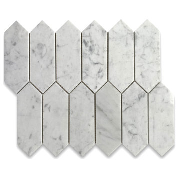 Elongated Hexagon Picket Fence Carrara Venato Marble Tile Polished, 1 sheet