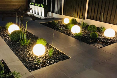 Contemporary garden lighting with Stone Globe Lights