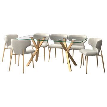 7-Piece Dining Set, Gold Table With Gray Chair