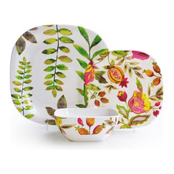 Melamine Floral Leaf Design 12 Piece Dinnerware Set - Dinnerware Sets
