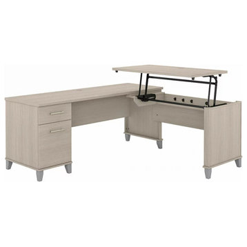 Large L-Shaped Desk, Lift Up Top With Wire Management Grommet, Sand Oak