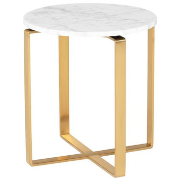 Rosa Side Table Marble, White Marble / Brushed Gold Base