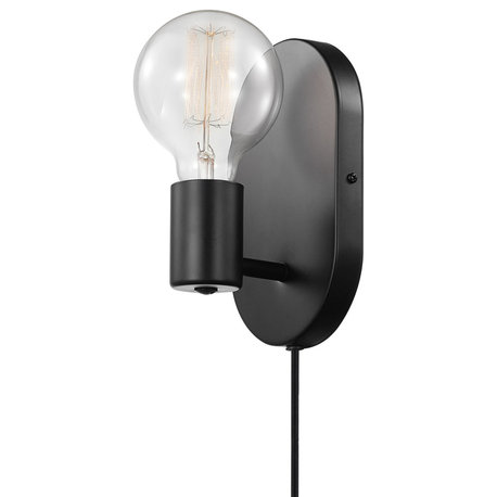 Novogratz x Globe 1-Light Matte Black Plug-In or Hardwire Wall Sconce