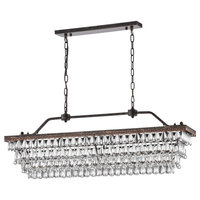 6-Light Antique Bronze Rectangular Crystal Chandelier Dining Room 40" Glam