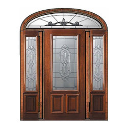 Prehung Sidelights-Transom Door 80 Mahogany Kensington 2/3 Lite - Front Doors