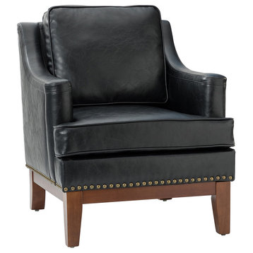 Transition Vegan Leather Armchair With Apron Design, Black