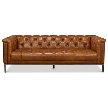 Cuba Brown Leather Chesterfield Bench Seat Couch