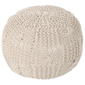 GDF Studio Ansel Knitted Cotton Pouf, Beige