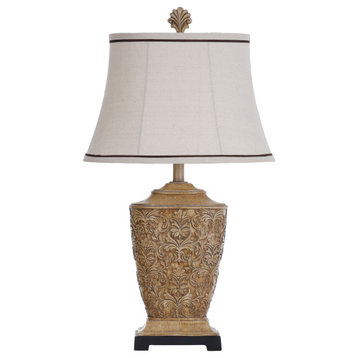 Single Pack Re-shippable Traditional carved table lamp in tortola cream finish