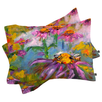 Deny Designs Ginette Fine Art Purple Coneflowers And Bees Pillow Shams, King