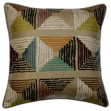 18"x18" Printed Faux Leather Beige Faux Leather Pillow Covers, Modern Tribal
