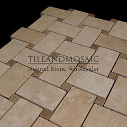 Classic Ivory Travertine Basketweave Mosaic Tile with Noce Travertine Dots Honed - Products