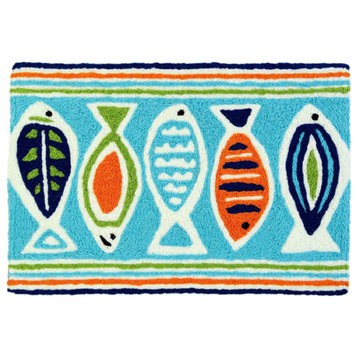 Retro Fish on Blue 30 X 20 Inch Area Accent Washable Rug