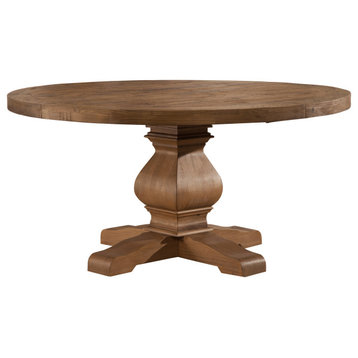 1827APD 60 Inch Caramel Round Dining Table, Pedestal Base