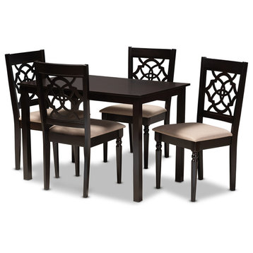 Hailee Sand Fabric Upholstered Espresso Brown 5-Piece Wood Dining Set