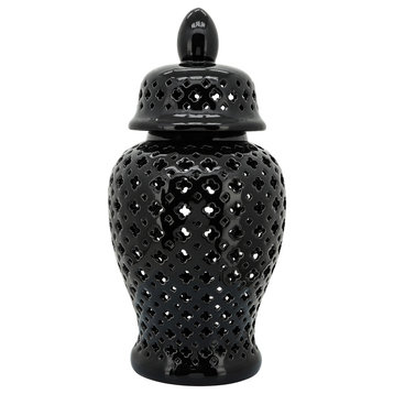 24" Cut-Out Clover Temple Jar, Black