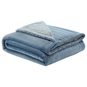 Amarey Flannel Reversible Sherpa Throw Blanket, Light Blue, 60"x80"