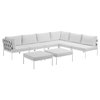 Modern Contemporary Outdoor Patio 8-Piece Sectional Sofa Set, White, Rattan