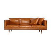Kardiel Woodrow Lush Midcentury Modern Sofa, Aniline Leather, Walnut/Tan