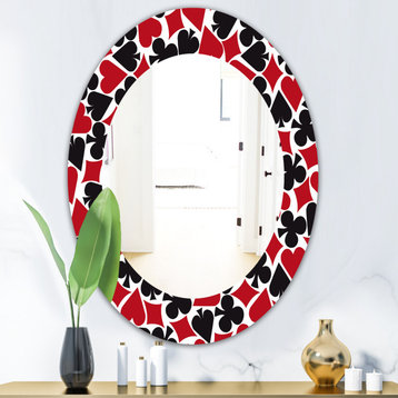 Suit Pattern Bohemian And Eclectic Frameless Round Wall Mirror, 24x36