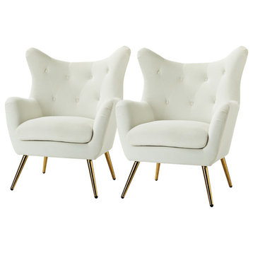 Upholstered Accent Chair With Tufted Back, Set of 2, Ivory