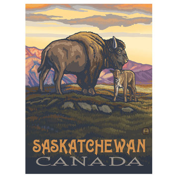 Paul A. Lanquist Saskatchewan Canada Bison And Calf Art Print, 9"x12"
