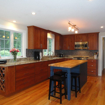 Cherry Cabinets with Painted Island