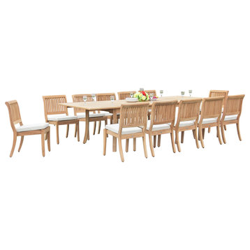 13-Piece Teak Dining Set, 117" Rectangle Table, 12 Arbor Stacking Armless Chairs