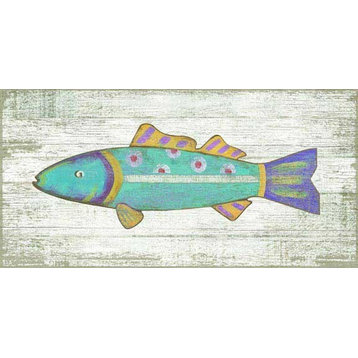 Suzanne Nicoll Funky Fish Blue Wood Panel Sign