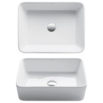 Elavo Square Ceramic Vessel Sink, Bathroom Ramus Faucet, PU Drain, Spot Free Stainless Steel