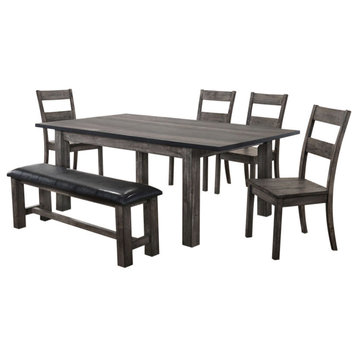 Drexel Dining 6PC Set, 78x42x30H Table, 4 Wood Side Chairs, Bench