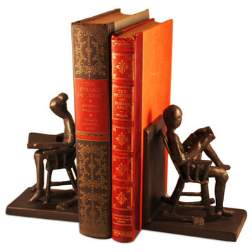Rocking Chair Metal Bookends - Couple Reading - Abstract Figurine
