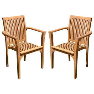 Lua Stacking Arm Chairs, Teak Outdoor Dining Patio, Set of 2