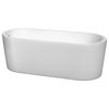 Ursula 67" Freestanding White Bathtub, Shiny White Drain and Overflow Trim