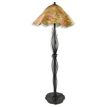 Wrought Iron River Reed Floor Lamp With Glass Shade