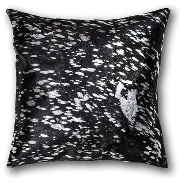 Natural Torino Cowhide Pillow 18"x18", Scotland Black and Silver