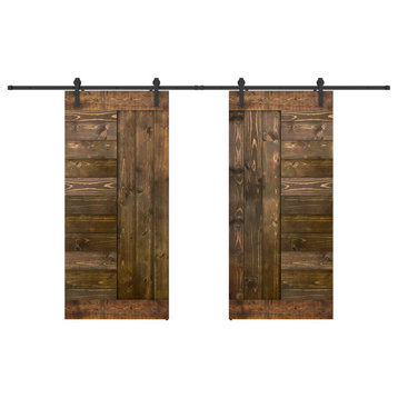 Solid Wood Barn Door, Made in USA, Hardware Kit, DIY, Dark Brown, 76x84"