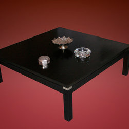 Metaphor | Square Coffee Table with Straight Legs and Steel Corner Accents - Coffee Tables