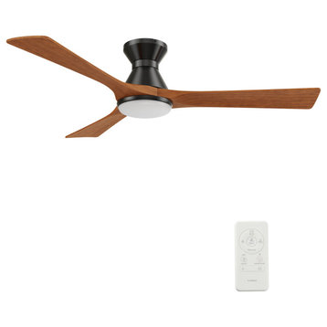 CARRO 52" Rustic Ceiling Fan With LED Light Remote and 10 Speeds DC Motor, Black
