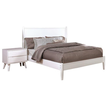FOA Belkor 2-Piece White Solid Wood Bedroom Set- Cal King + Nightstand