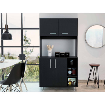 Modern Black Kitchen Cabinet With Two Storage Shelves