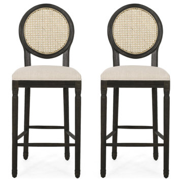 Indalia French Country Wooden Barstools, Set of 2, Beige/Dark Brown