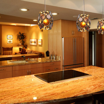 Varaluz 1-Light Mini Pendants (3) Installed Linearly above Kitchen Counter