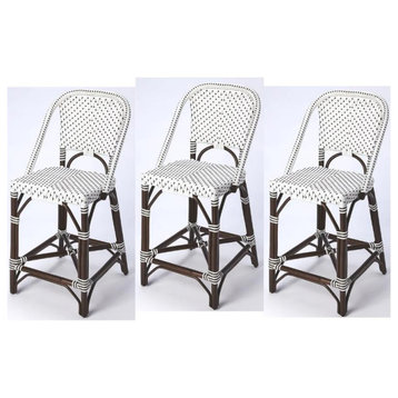 Home Square 3 Piece Rattan Counter Stool Set in White and Chocolate