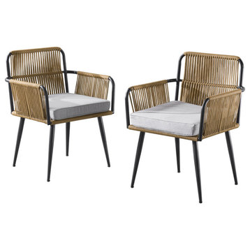 Alburgh All-Weather Outdoor 32"H Rope Chairs, Light Gray Cushion, Set of Two