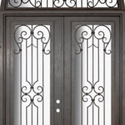 Milano 72x96 Forged Iron Steel Double Door and Half Round Transom - Front Doors