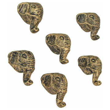 Antique Gold Finish Cast Iron Elephant Head Cabinet Knob Decorative Drawer Pull
