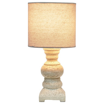 Country Farmhouse Petite Textured Column Table Desk Lamp with Drum Fabric Shade